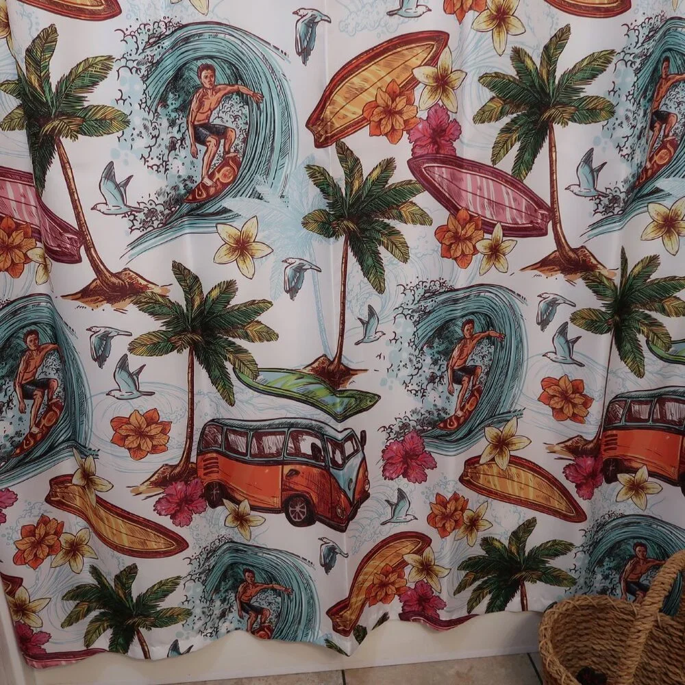 Wild One Surf Boards and Surfing Shower Curtain 100% Polyester